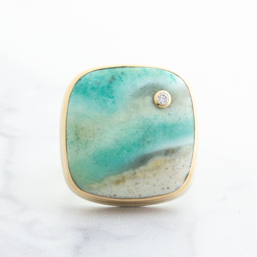 Jewelry Jamie Joseph | Sterling & 14K Gold Blue Indonesian Fossilized Opalized Wood & Diamond Ring