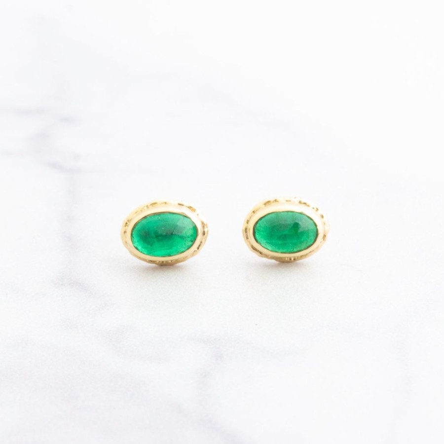 Jewelry Jamie Joseph | 14K Gold Emerald Post Earrings