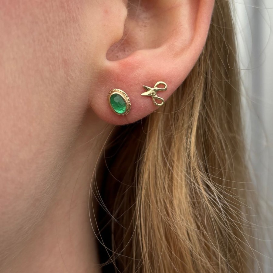 Jewelry Jamie Joseph | 14K Gold Emerald Post Earrings