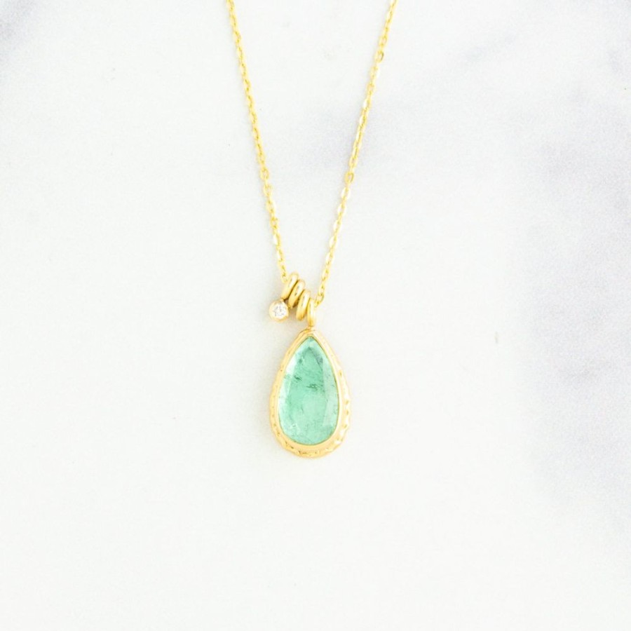 Jewelry Jamie Joseph | 14K Gold Emerald & Diamond Necklace