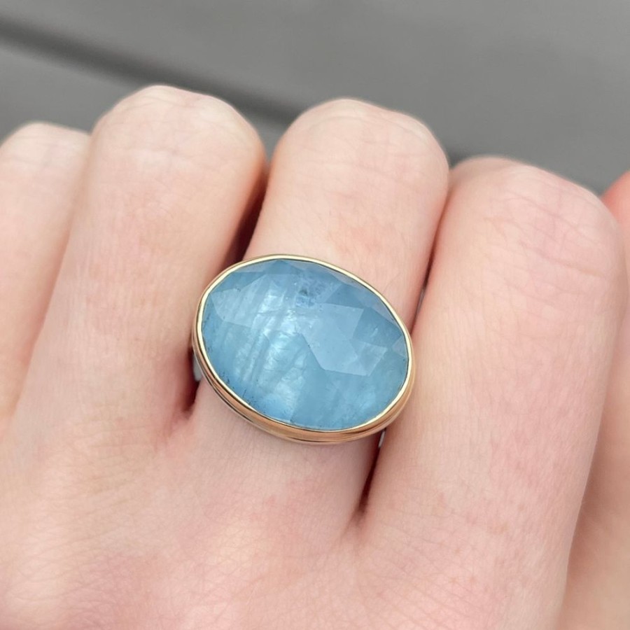 Jewelry Jamie Joseph | Sterling & 14K Gold Oval Aquamarine Ring