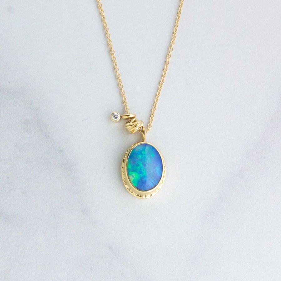 Jewelry Jamie Joseph | 14K Gold Australian Opal & Diamond Necklace