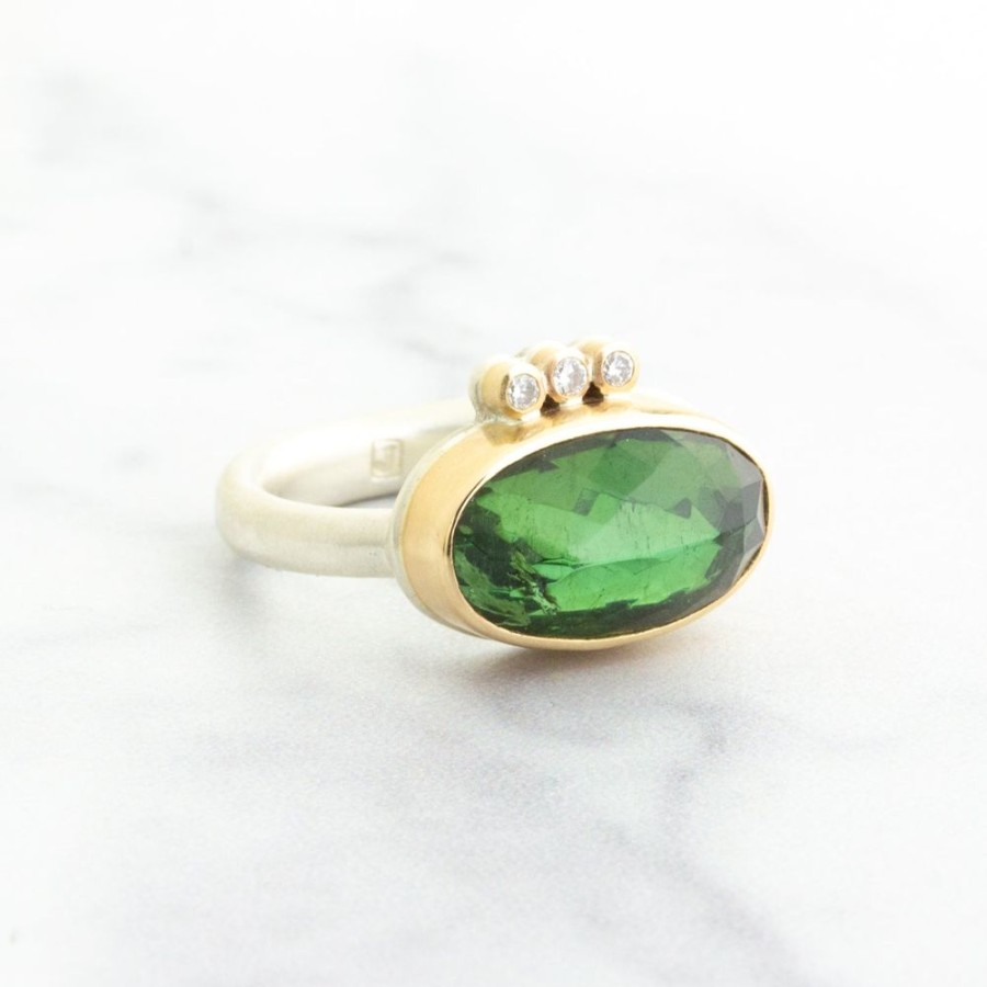 Jewelry Jamie Joseph | Sterling & 14K Gold Green Tourmaline & Diamond Ring