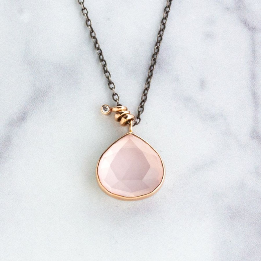 Jewelry Jamie Joseph | Oxidized Sterling & 14K Rose Gold Rose Quartz & Diamond Necklace