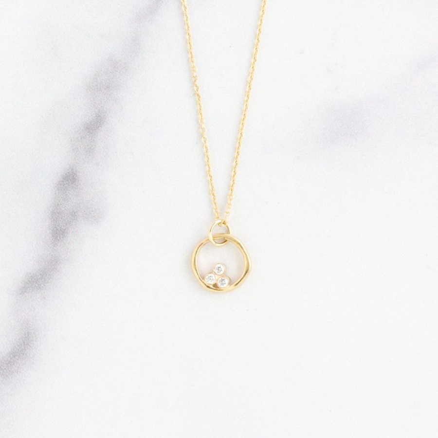 Jewelry Jamie Joseph | 14K Gold Triple Diamond Organic Circle Necklace