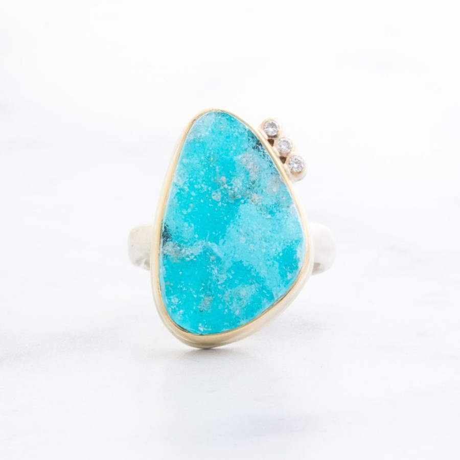 Jewelry Jamie Joseph | Sterling & 14K Gold Chrysocolla Drusy & Diamond Ring