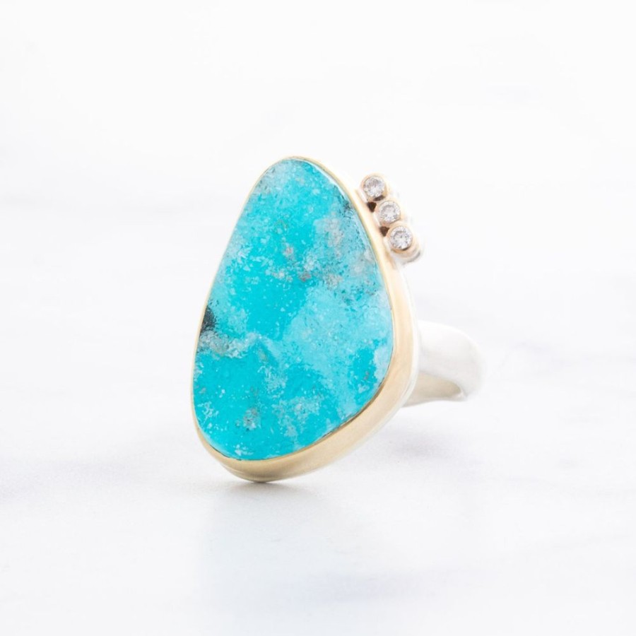 Jewelry Jamie Joseph | Sterling & 14K Gold Chrysocolla Drusy & Diamond Ring