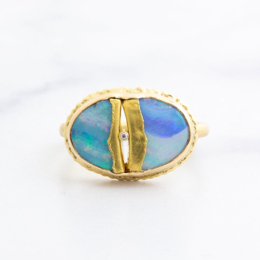 Jewelry Jamie Joseph | 18K Golden Joinery Boulder Opal & Diamond Ring