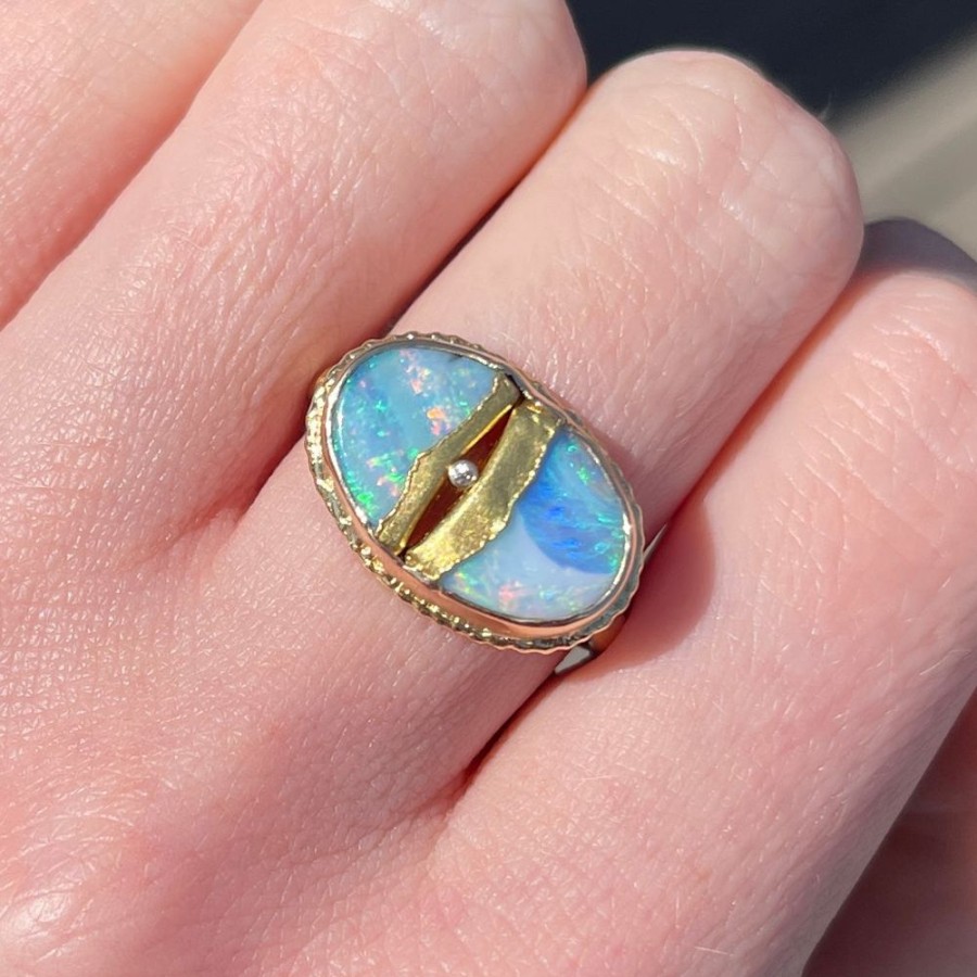 Jewelry Jamie Joseph | 18K Golden Joinery Boulder Opal & Diamond Ring