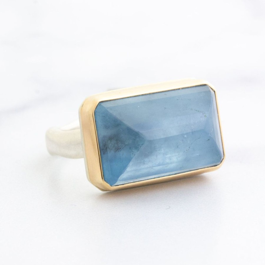 Jewelry Jamie Joseph | Sterling & 14K Gold Rectangular Aquamarine Ring