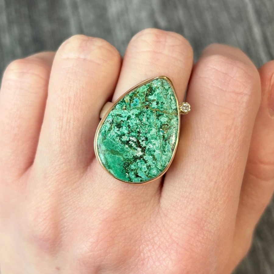 Jewelry Jamie Joseph | Sterling & 14K Gold Chrysocolla & Diamond Ring