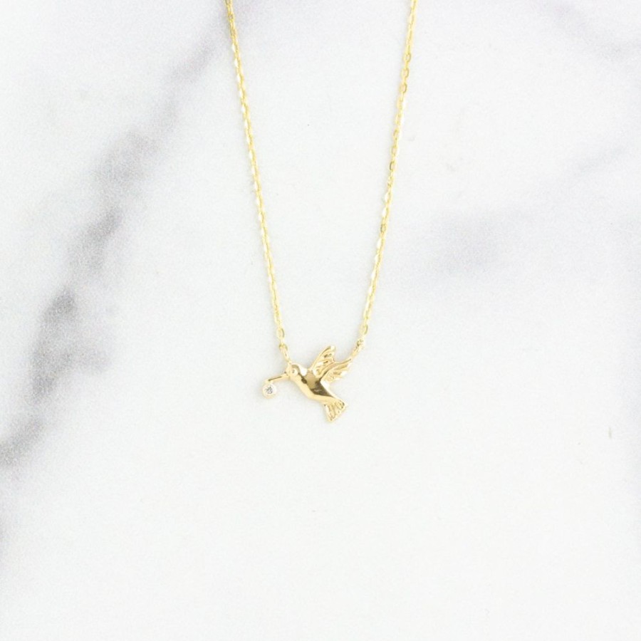 Jewelry Jamie Joseph | 14K Gold Diamond Hummingbird Necklace