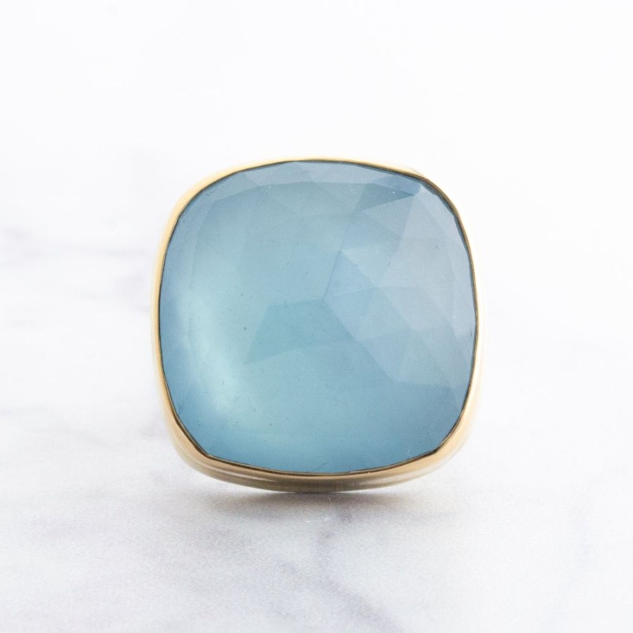 Jewelry Jamie Joseph | Sterling & 14K Gold Square Aquamarine Ring