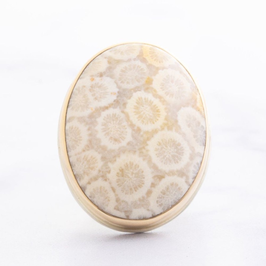 Jewelry Jamie Joseph | Sterling & 14K Gold Oval Fossilized Coral Ring