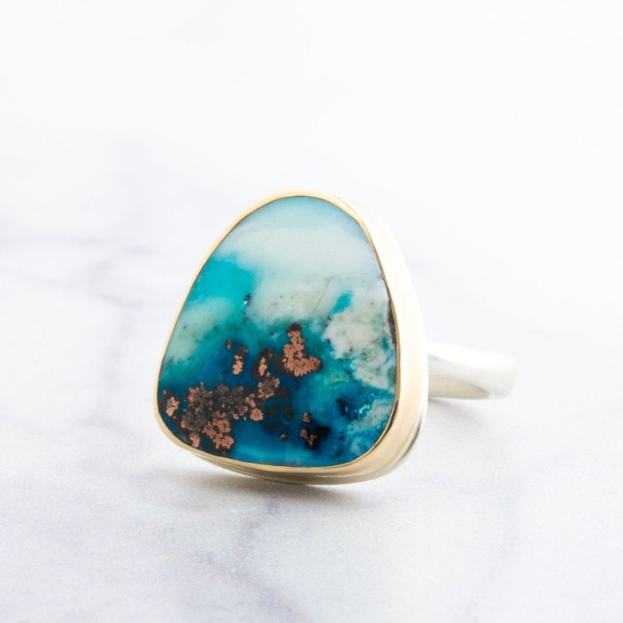 Jewelry Jamie Joseph | Sterling & 14K Gold Asymmetrical Indonesian Blue Opal Ring