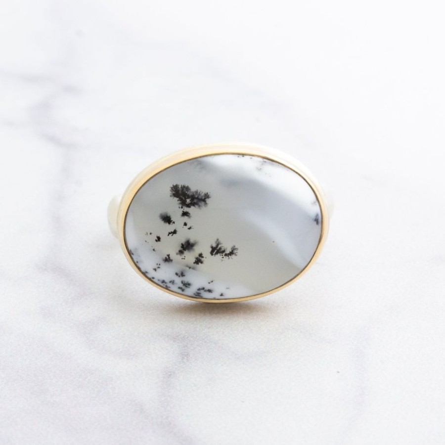 Jewelry Jamie Joseph | Sterling & 14K Gold Oval Dendritic Opal Ring