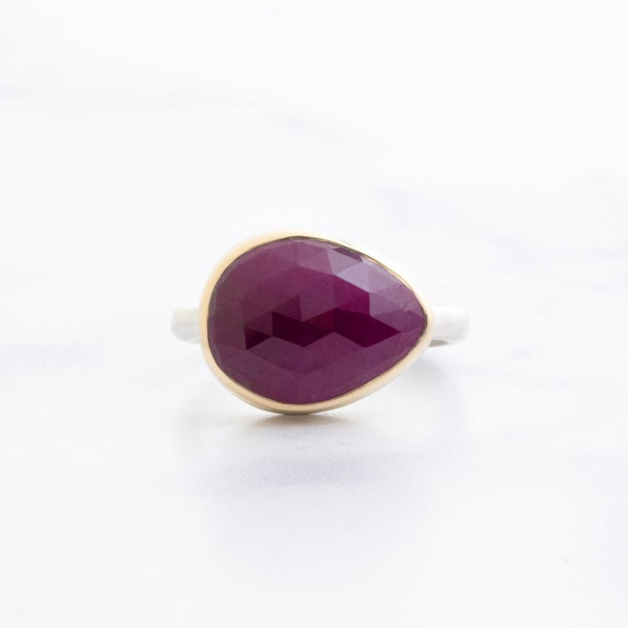 Jewelry Jamie Joseph | Sterling & 14K Gold Teardrop Indian Ruby Ring