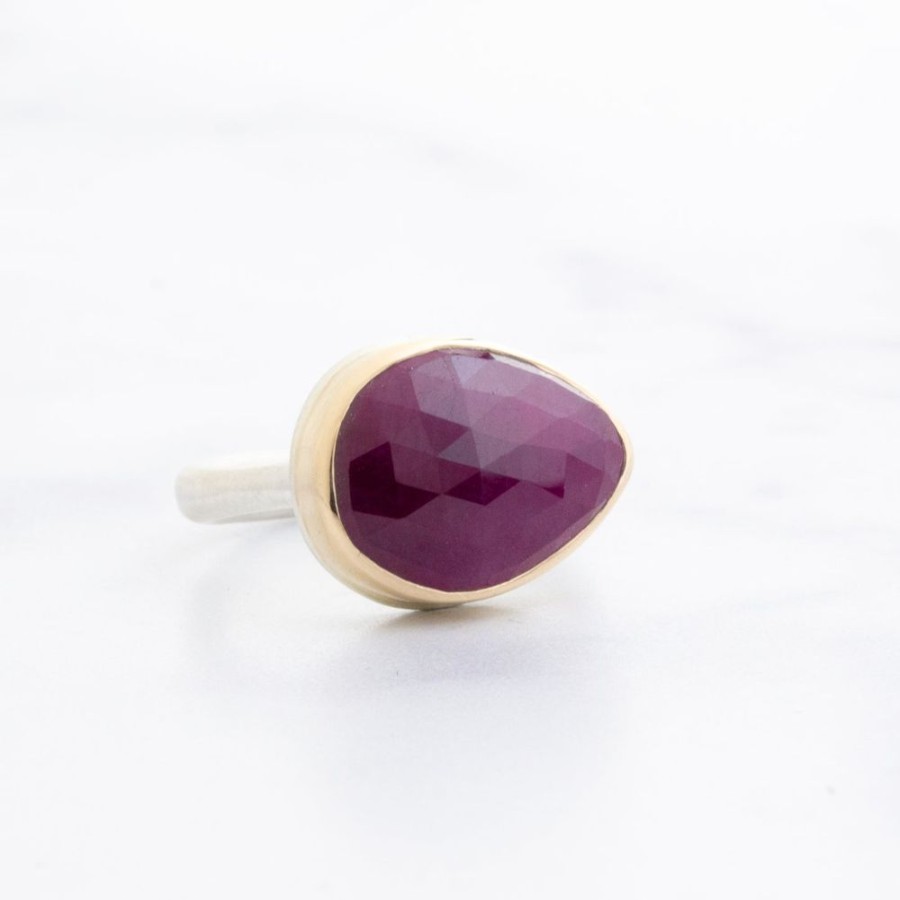 Jewelry Jamie Joseph | Sterling & 14K Gold Teardrop Indian Ruby Ring