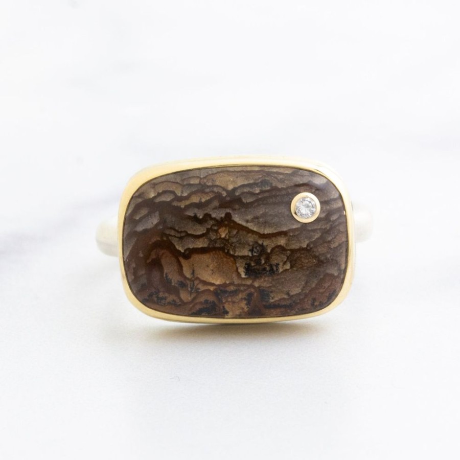 Jewelry Jamie Joseph | Sterling & 14K Gold Deschutes Jasper & Diamond Ring