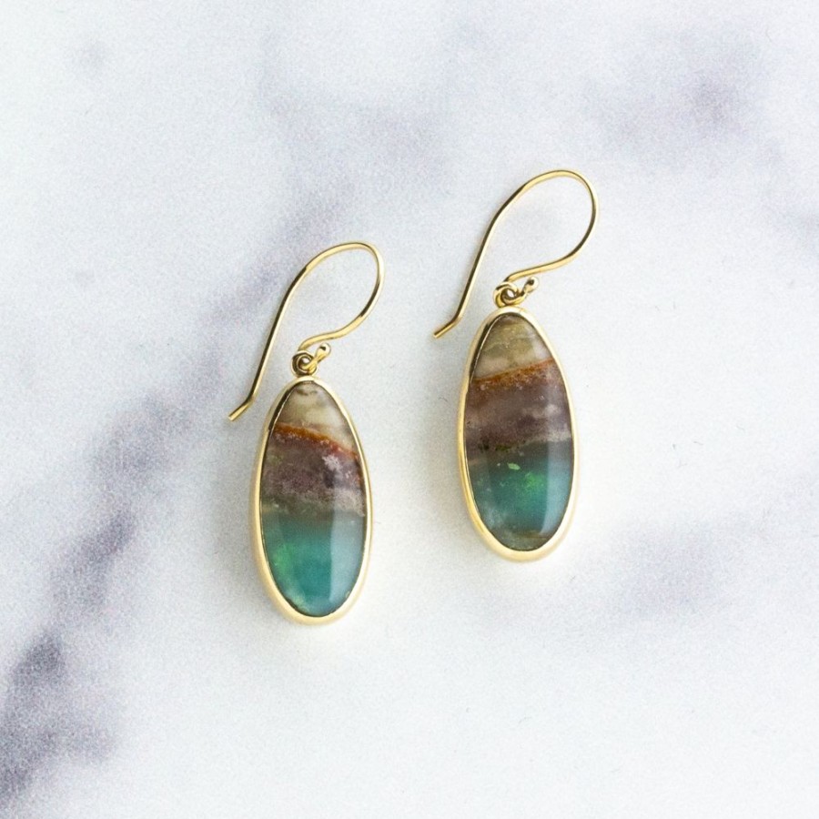 Jewelry Jamie Joseph | Sterling & 14K Gold Indonesian Blue Opal Earrings