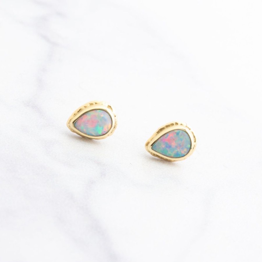 Jewelry Jamie Joseph | 14K Gold Teardrop Australian Opal Post Earrings