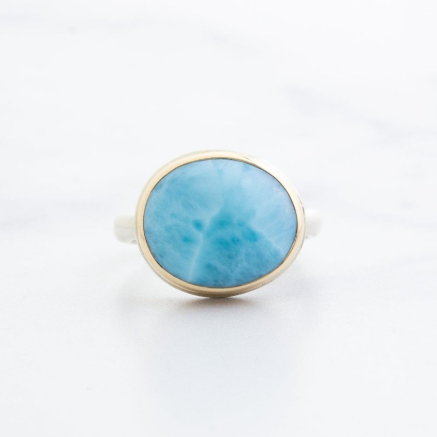 Jewelry Jamie Joseph | Sterling & 14K Gold Oval Larimar Ring