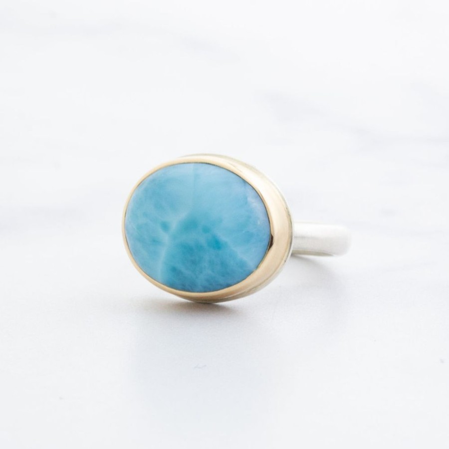 Jewelry Jamie Joseph | Sterling & 14K Gold Oval Larimar Ring