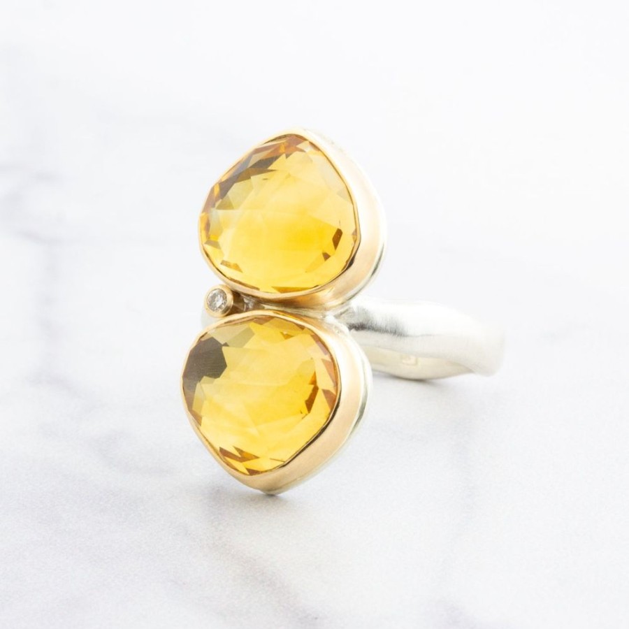 Jewelry Jamie Joseph | Sterling & 14K Gold Double Citrine & Diamond Ring