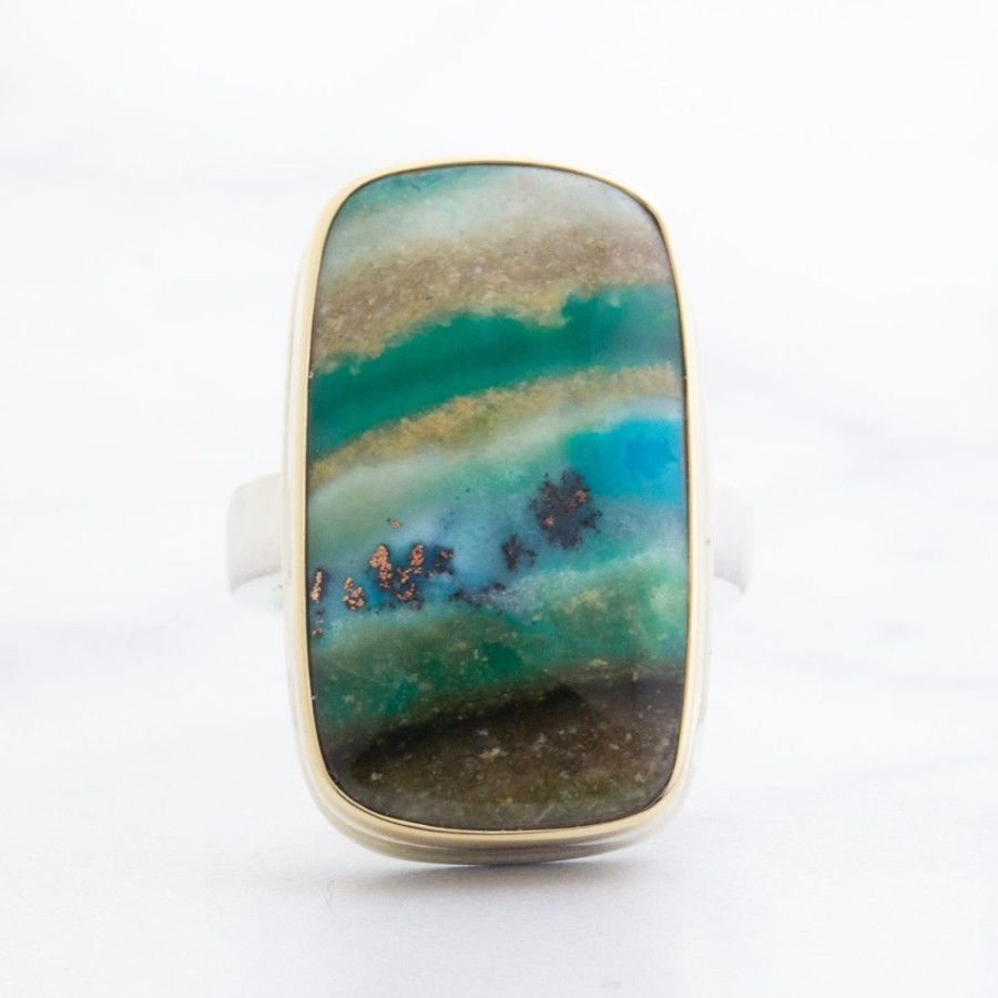 Jewelry Jamie Joseph | Sterling & 14K Gold Blue Indonesian Fossilized Opalized Wood Ring