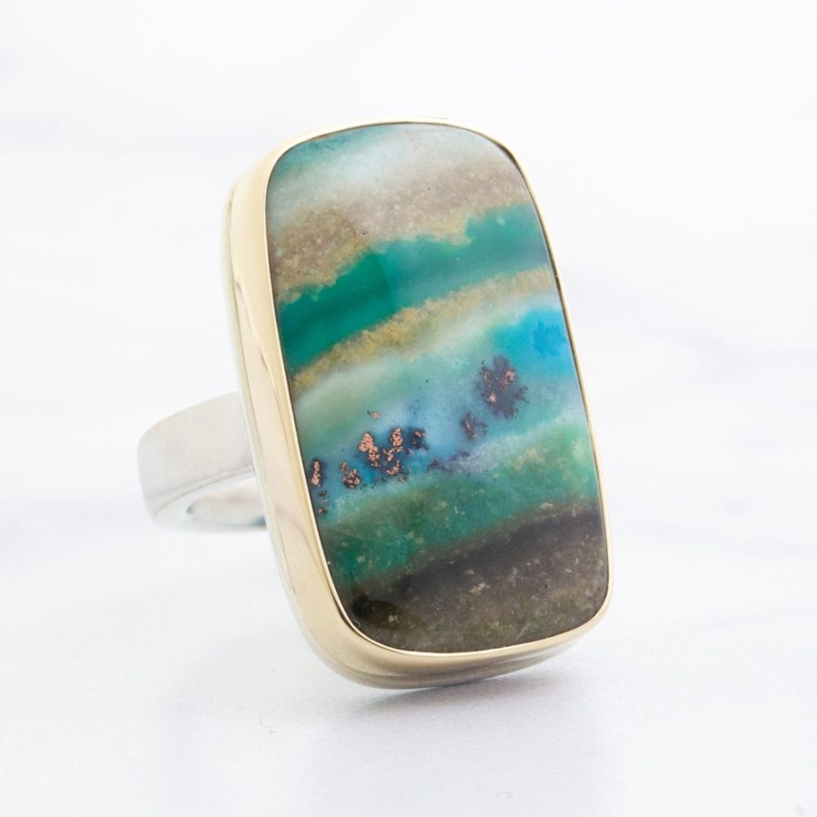 Jewelry Jamie Joseph | Sterling & 14K Gold Blue Indonesian Fossilized Opalized Wood Ring