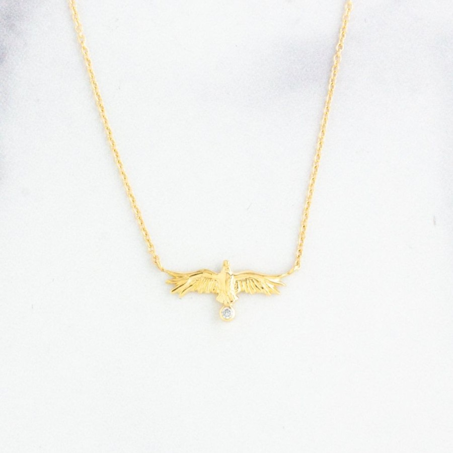 Jewelry Jamie Joseph | 14K Gold Diamond Tiny Soaring Eagle Necklace