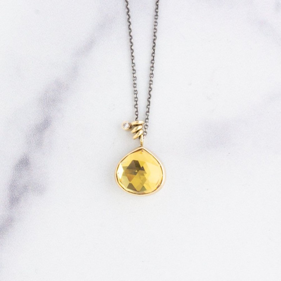 Jewelry Jamie Joseph | Oxidized Sterling & 14K Gold Small Citrine & Diamond Necklace