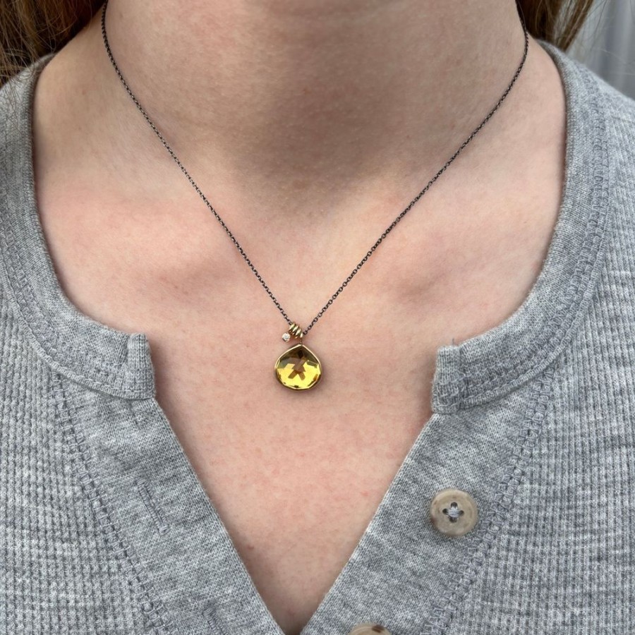 Jewelry Jamie Joseph | Oxidized Sterling & 14K Gold Small Citrine & Diamond Necklace