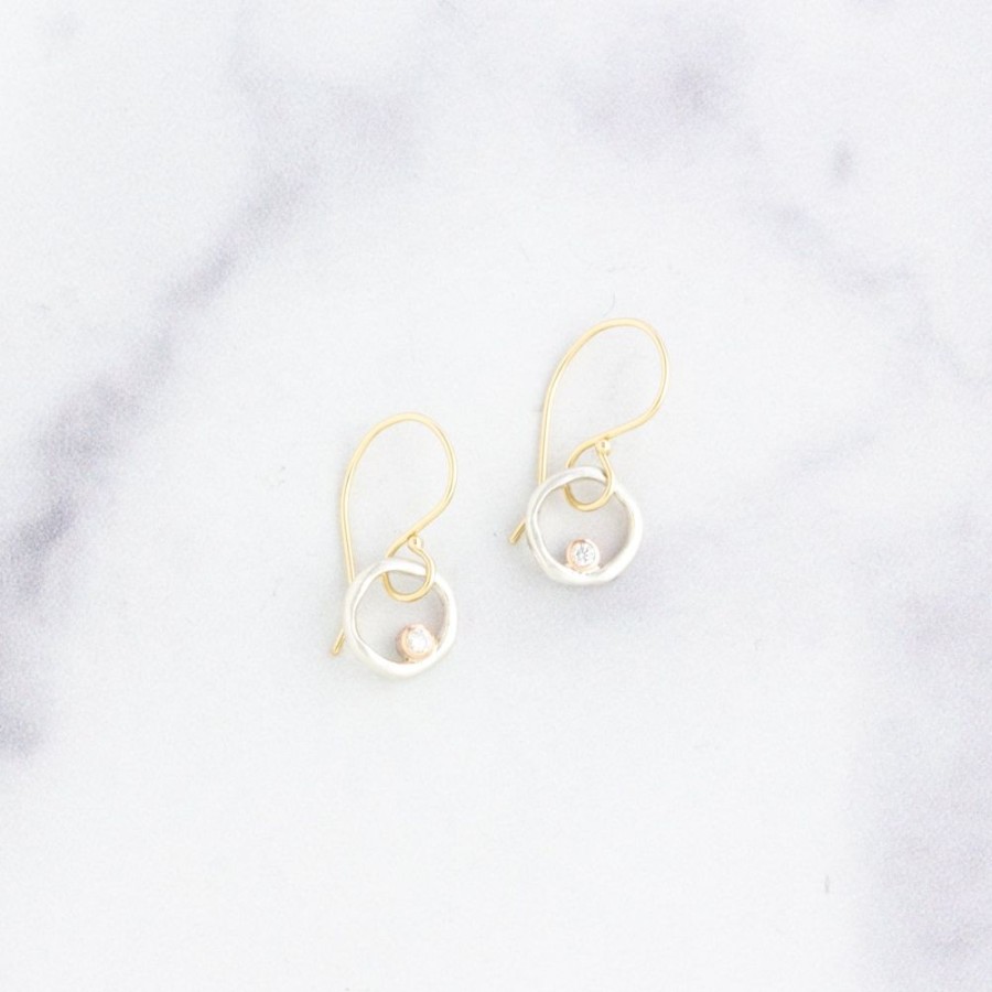 Jewelry Jamie Joseph | Sterling & 14K Gold Diamond Organic Circle Earrings