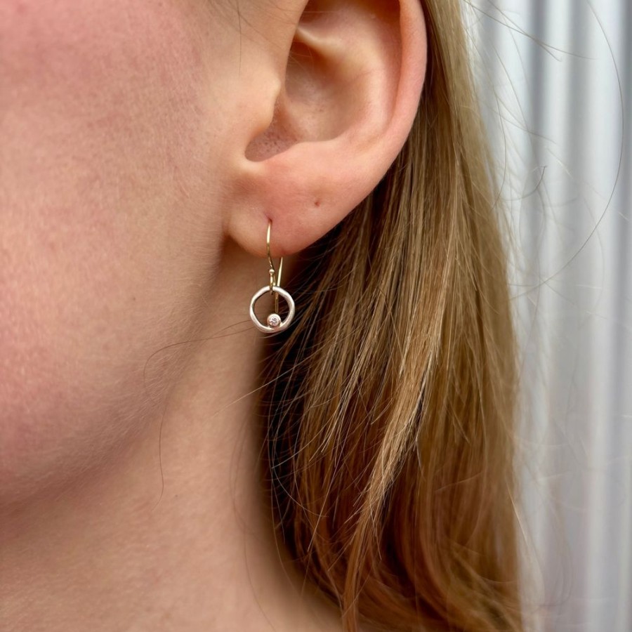 Jewelry Jamie Joseph | Sterling & 14K Gold Diamond Organic Circle Earrings