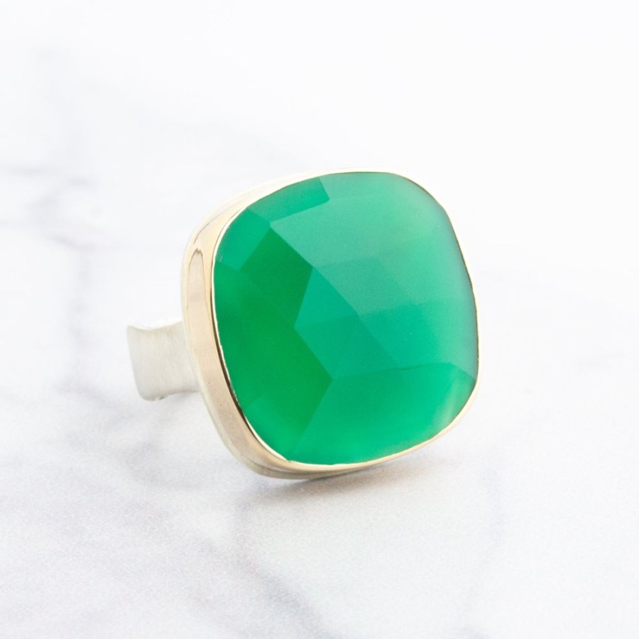 Jewelry Jamie Joseph | Sterling & 14K Gold Square Green Onyx Ring