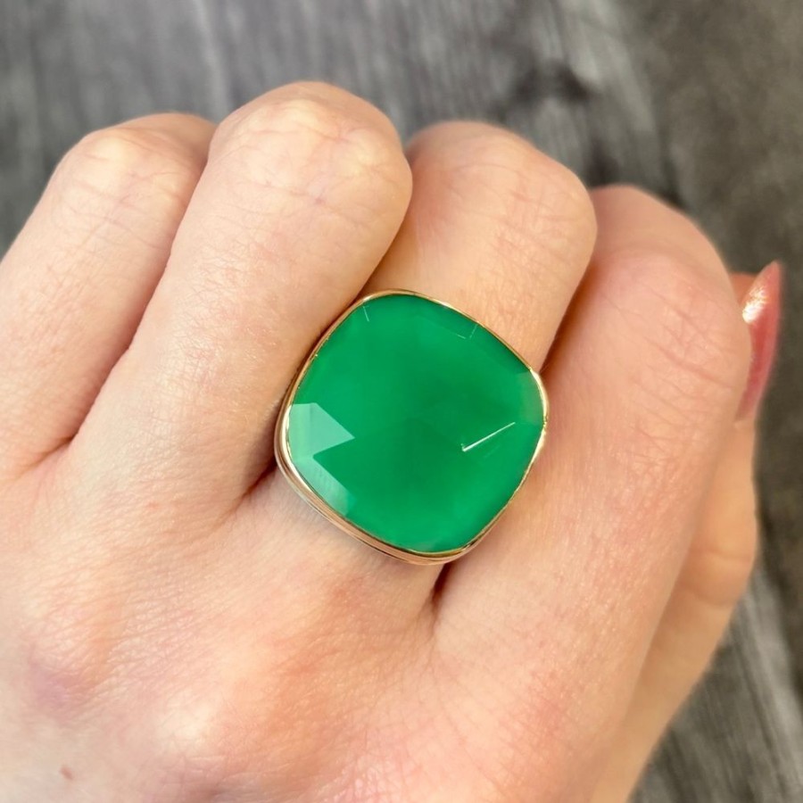 Jewelry Jamie Joseph | Sterling & 14K Gold Square Green Onyx Ring